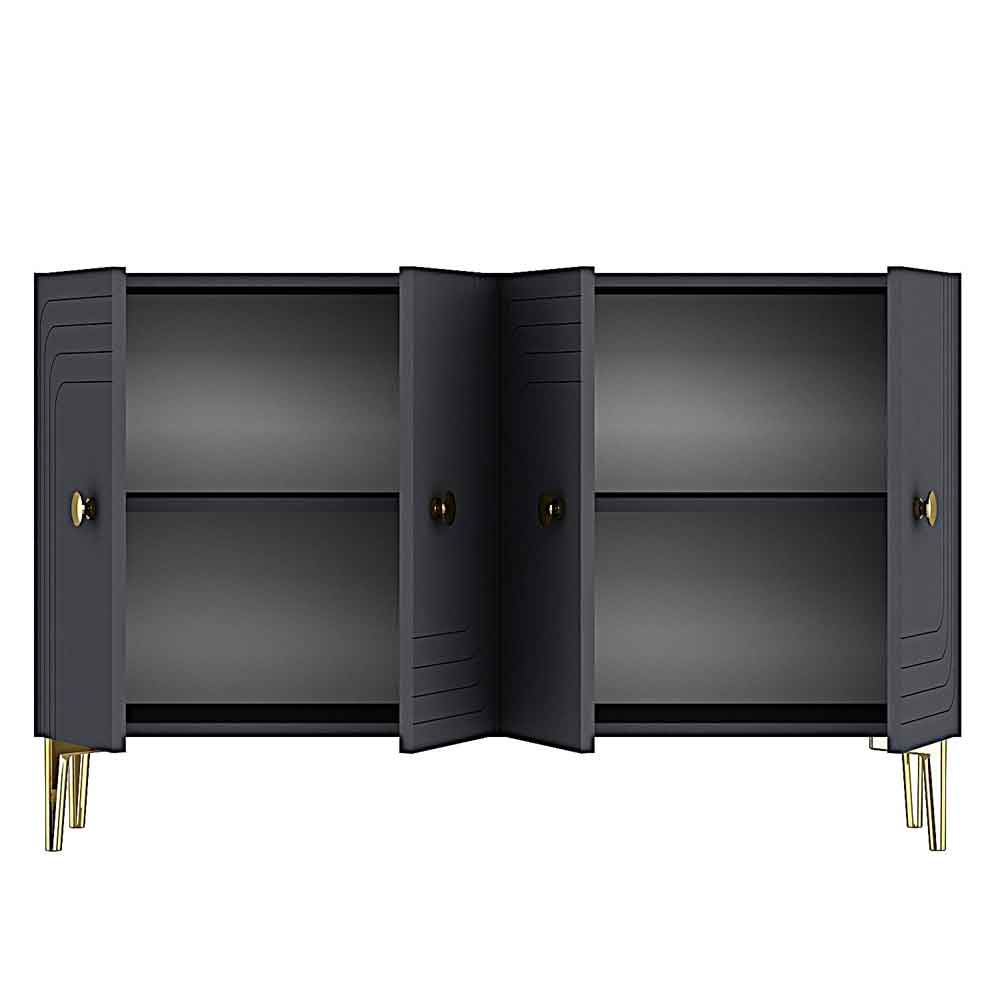 Lessi Wooden Sideboard with 4 Doors in Anthracite and Gold