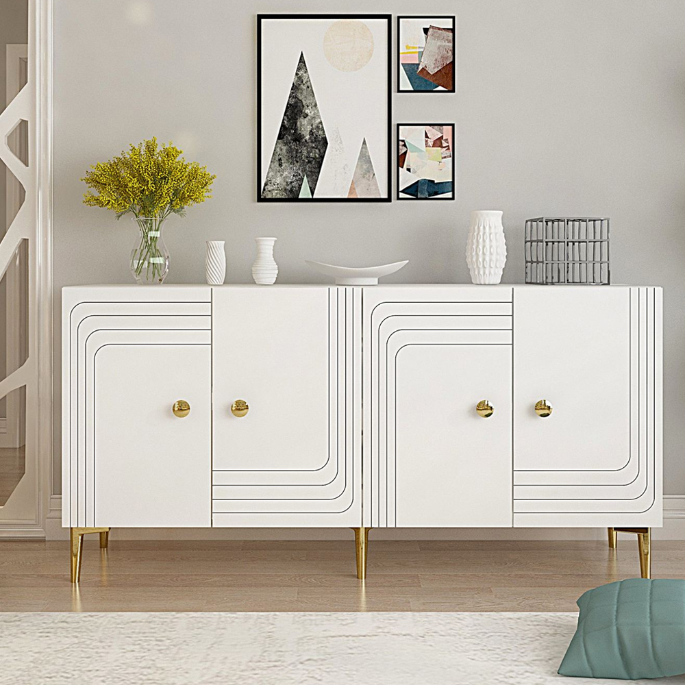 Lessi Wooden Sideboard with 4 Doors in White and Gold