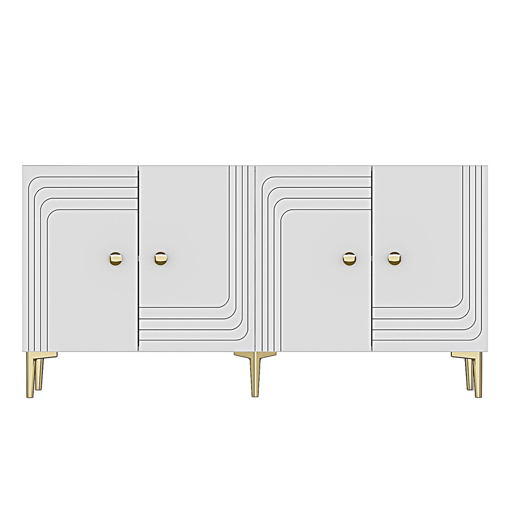 Lessi Wooden Sideboard with 4 Doors in White and Gold
