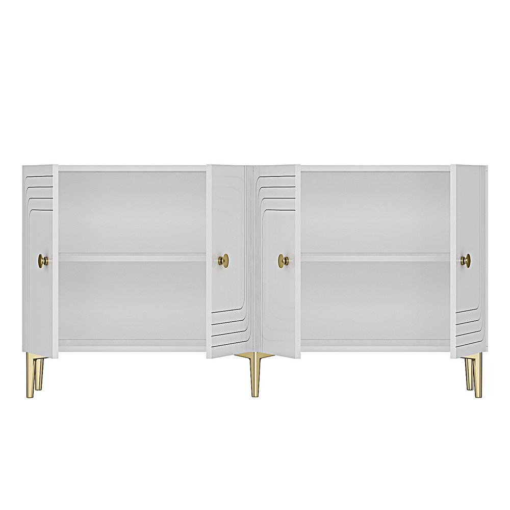 Lessi Wooden Sideboard with 4 Doors in White and Gold