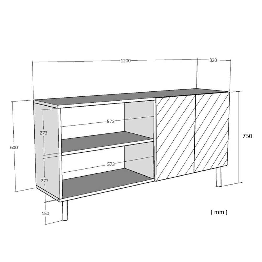 Lessi Wooden Sideboard with 4 Doors in White and Travertine Marble Effect