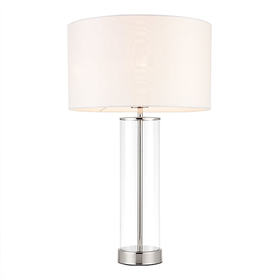 Lessina Vintage White Fabric Touch Table Lamp In Bright Nickel
