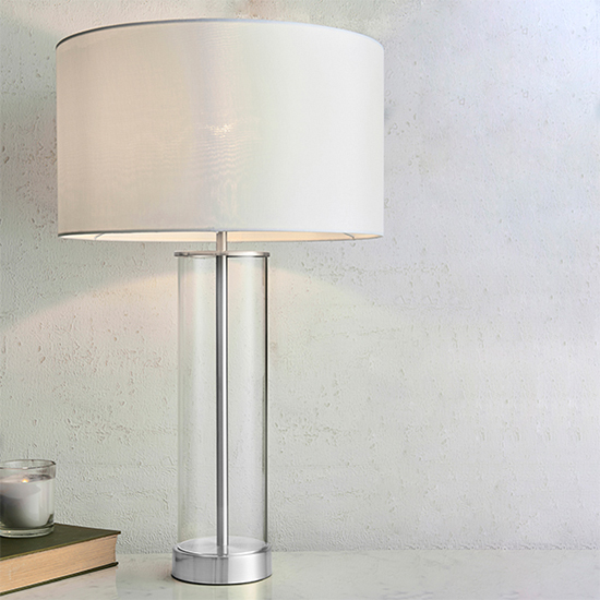 Photo of Lessina vintage white fabric touch table lamp in bright nickel