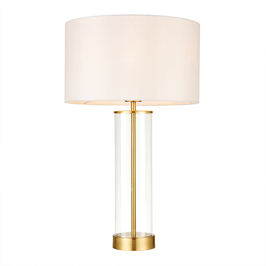 Lessina Vintage White Fabric Touch Table Lamp In Satin Brass