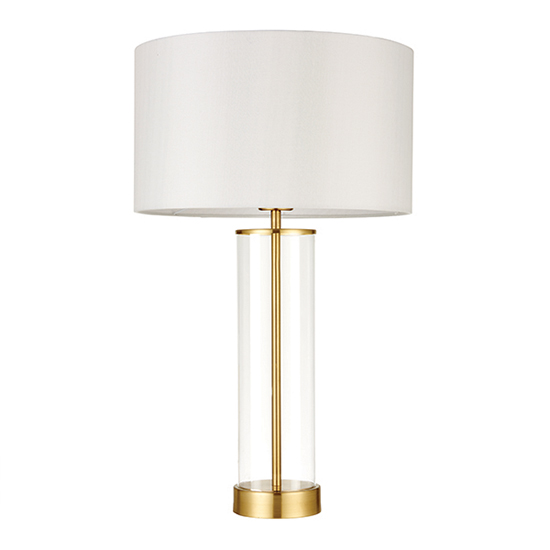 Lessina Vintage White Fabric Touch Table Lamp In Satin Brass