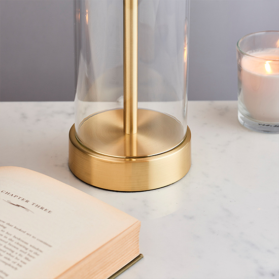 Lessina Vintage White Fabric Touch Table Lamp In Satin Brass