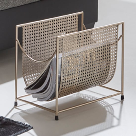 Product photograph of Lethbridge Metal Magazine Rack In Gold from Furniture in Fashion