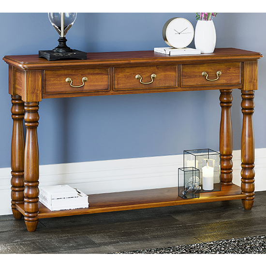 Leupp Wooden 3 Drawers Console Table In Light Brown