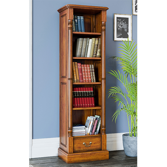 Leupp Narrow Wooden Alcove Bookcase In Light Brown