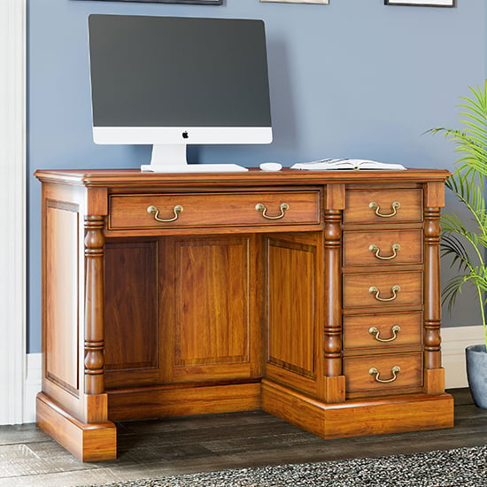 Product photograph of Leupp Wooden Single Pedestal Computer Desk In Light Brown from Furniture in Fashion