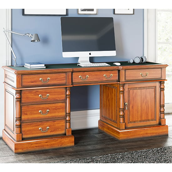 Product photograph of Leupp Wooden Twin Pedestal Computer Desk In Light Brown from Furniture in Fashion