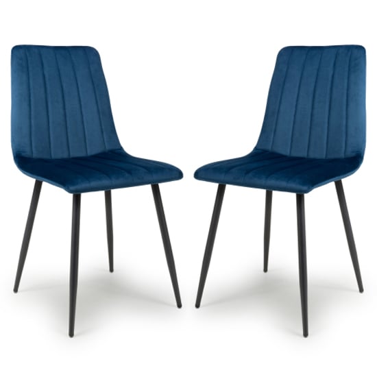 Read more about Leuven blue velvet dining chairs with black legs in pair