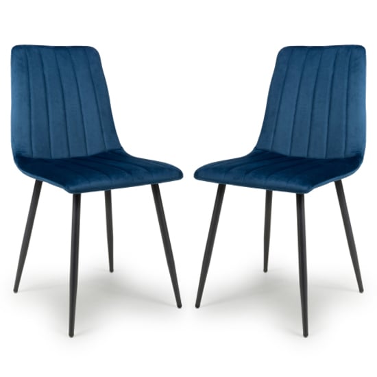 Leuven Blue Brushed Velvet Dining Chairs In Pair