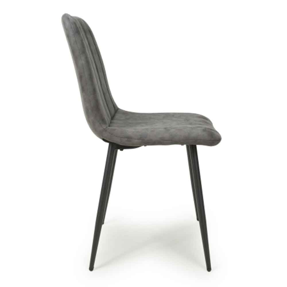 Leuven Fabric Dining Chairs In Pair In Microfibre Grey