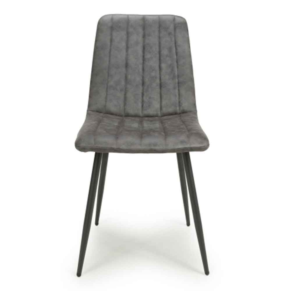 Leuven Fabric Dining Chairs In Pair In Microfibre Grey