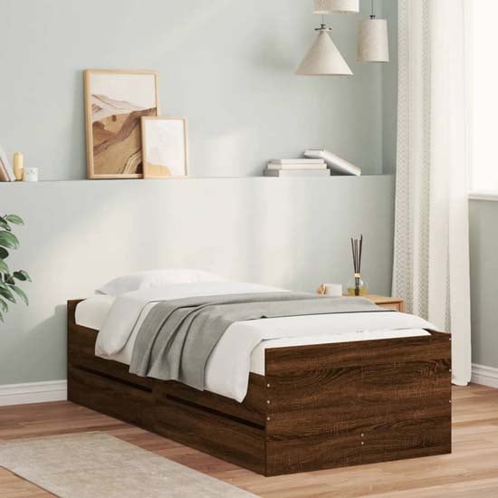 Product photograph of Leuven Wooden Single Bed With Drawers In Brown Oak from Furniture in Fashion