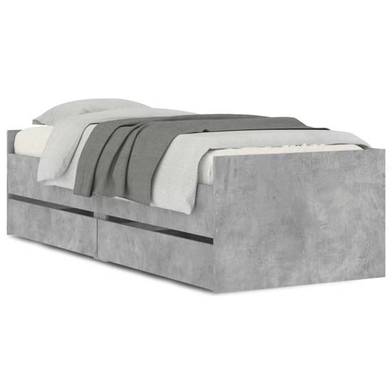 Leuven Wooden Single Bed With Drawers In Concrete Effect