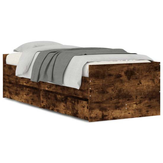 Leuven Wooden Single Bed With Drawers In Smoked Oak