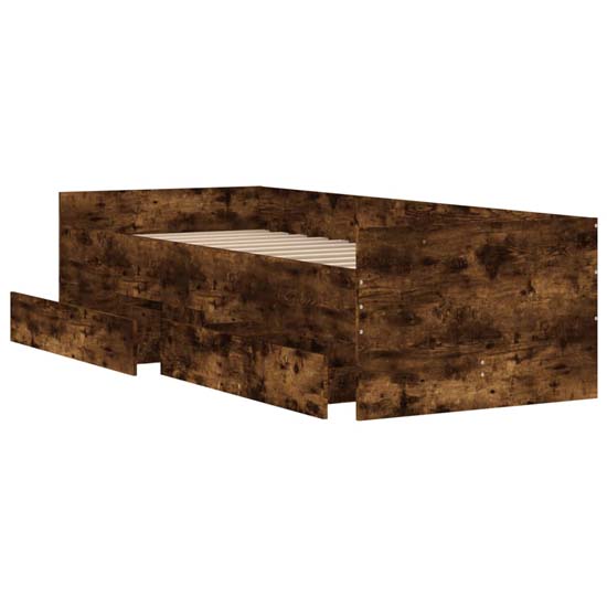 Leuven Wooden Single Bed With Drawers In Smoked Oak