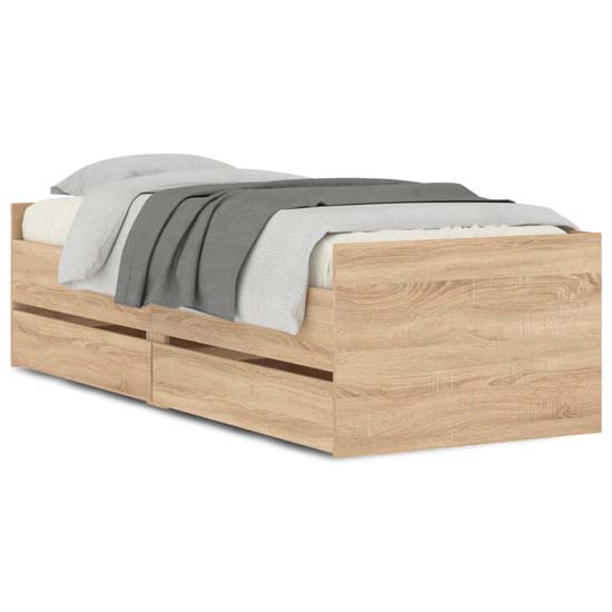 Leuven Wooden Single Bed With Drawers In Sonoma Oak