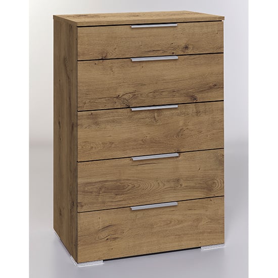 Read more about Levelup wide chest of drawers in planked oak with 5 drawers