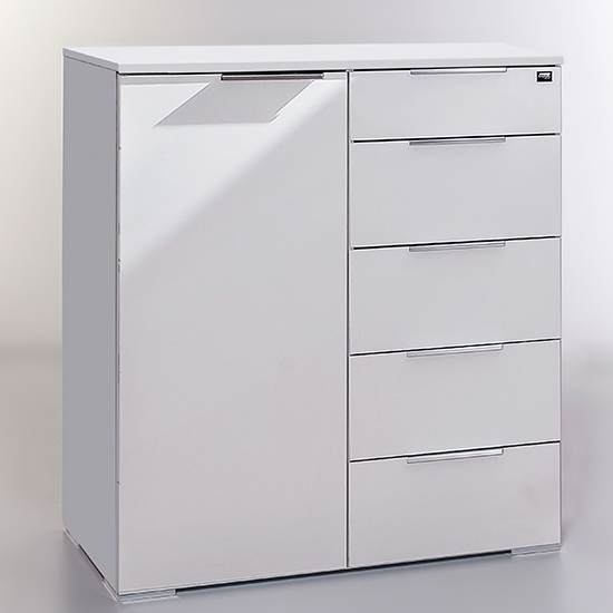 Read more about Levelup wooden sideboard in white with 1 door and 5 drawers