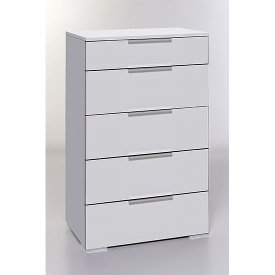 Levelup Wooden Wide Chest Of Drawers In White With 5 Drawers ...