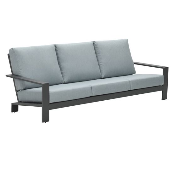 Levi Fabric 3 Seater Sofa In Mint Grey With Charcoal Frame