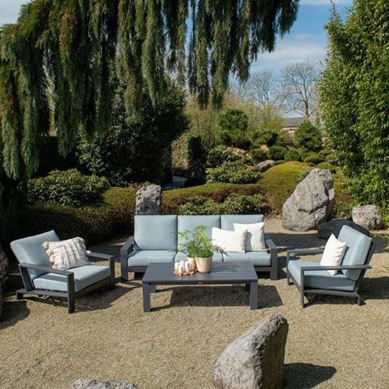 Read more about Levi fabric lounge set in mint grey with charcoal frame