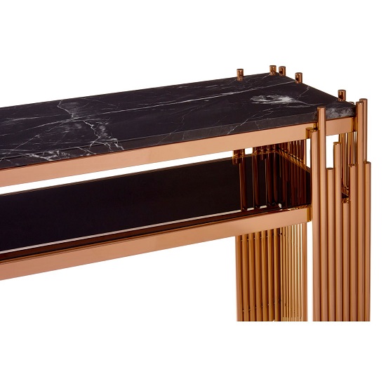 Alvara Black Marble Top Console Table With Rose Gold Frame_5