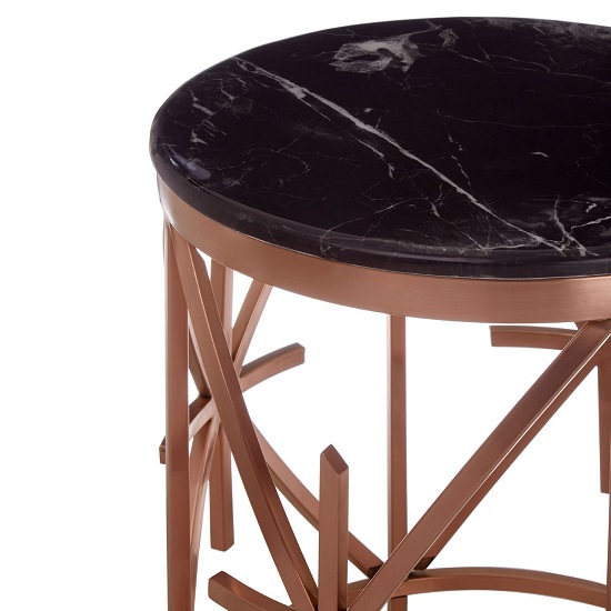 Alvara Round Black Marble Top Side Table With Rose Gold Frame