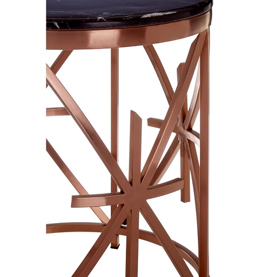 Alvara Round Black Marble Top Side Table With Rose Gold Frame_4