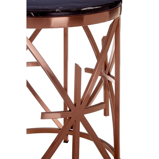Alvara Round Black Marble Top Side Table With Rose Gold Frame