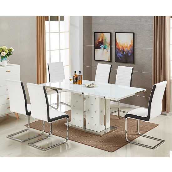 Levo Glass Dining Table White And Faux Leather Base Rhinestones_4