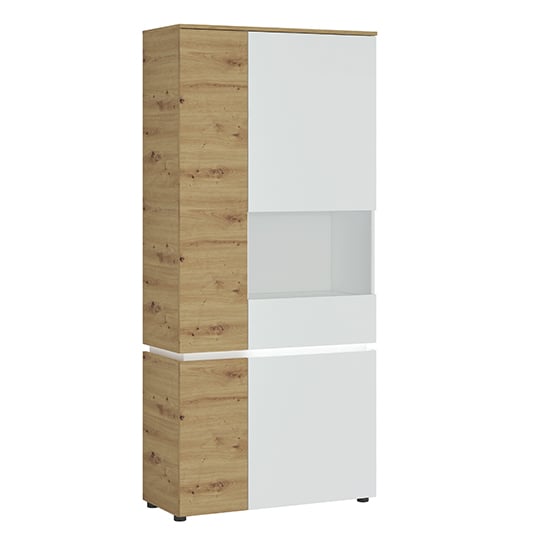 Product photograph of Levy Led Tall Right Handed Display Cabinet In Oak And White from Furniture in Fashion