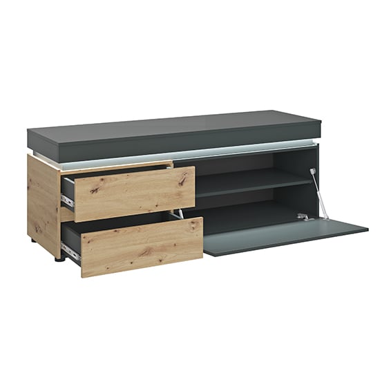 Levy LED Wooden 1 Door 2 Drawers TV Stand In Oak And Grey_2