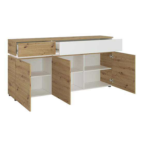Levy LED Wooden 3 Doors 2 Drawers Sideboard In Oak And White_2
