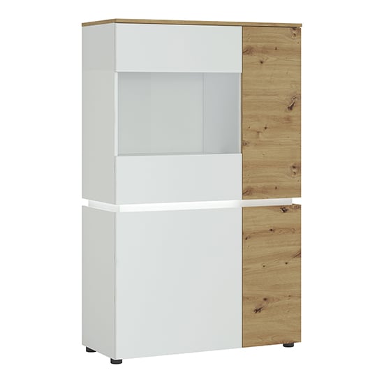 Levy LED Wooden 4 Doors Low Display Cabinet In Oak And White