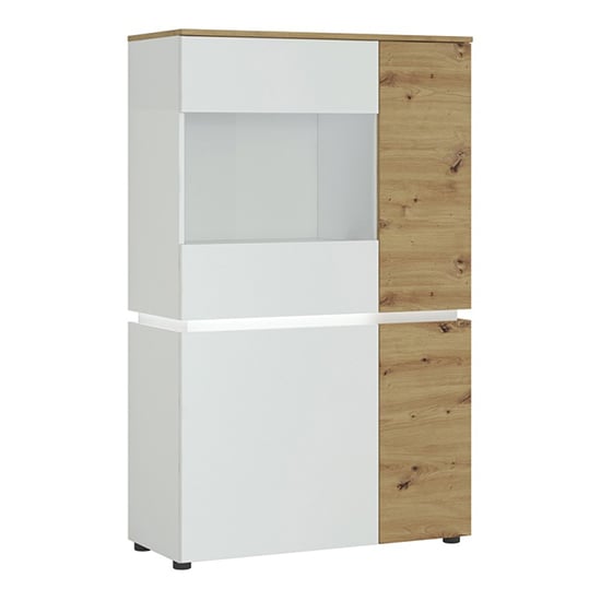 Levy Low Display Cabinet 4 Doors In White And Oak With LED