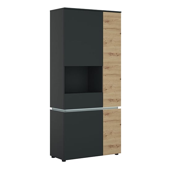 Levy Platinum Oak Tall Left Display Cabinet 4 Doors With LED