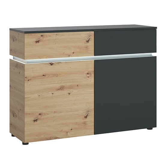 Product photograph of Levy Wooden Sideboard 2 Doors 2 Drawers In Platinum Oak With Led from Furniture in Fashion