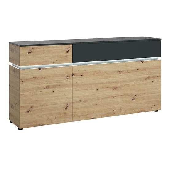 Product photograph of Levy Wooden Sideboard 3 Doors 2 Drawers In Platinum Oak With Led from Furniture in Fashion