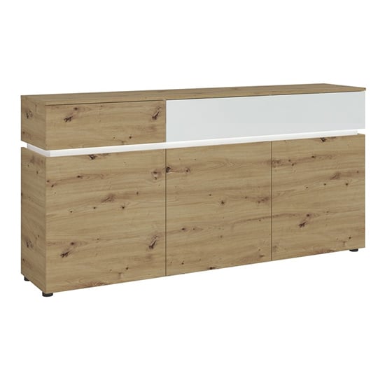 Product photograph of Levy Wooden Sideboard 3 Doors 2 Drawers In White Oak With Led from Furniture in Fashion