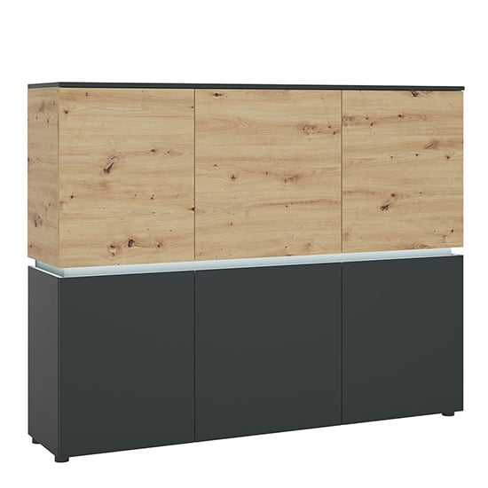 Levy Wooden Sideboard 6 Doors In Platinum Oak With LED