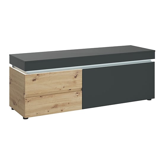 Product photograph of Levy Wooden Tv Stand 1 Door 2 Drawers In Platinum Oak With Led from Furniture in Fashion