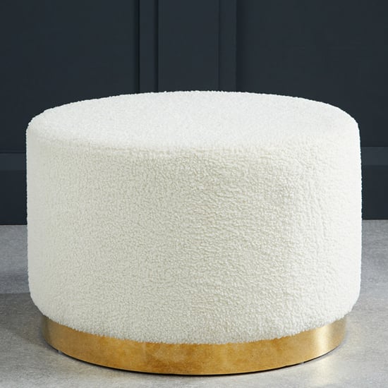 Product photograph of Lewes Large Boucle Fabric Pouffe With Gold Base In Ted White from Furniture in Fashion