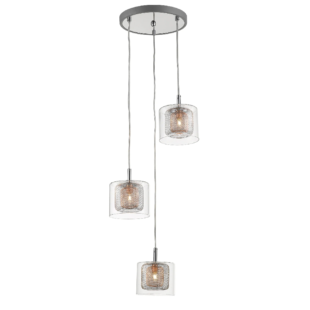 Read more about Lewisham 3 light clear glass pendant light in copper and chrome