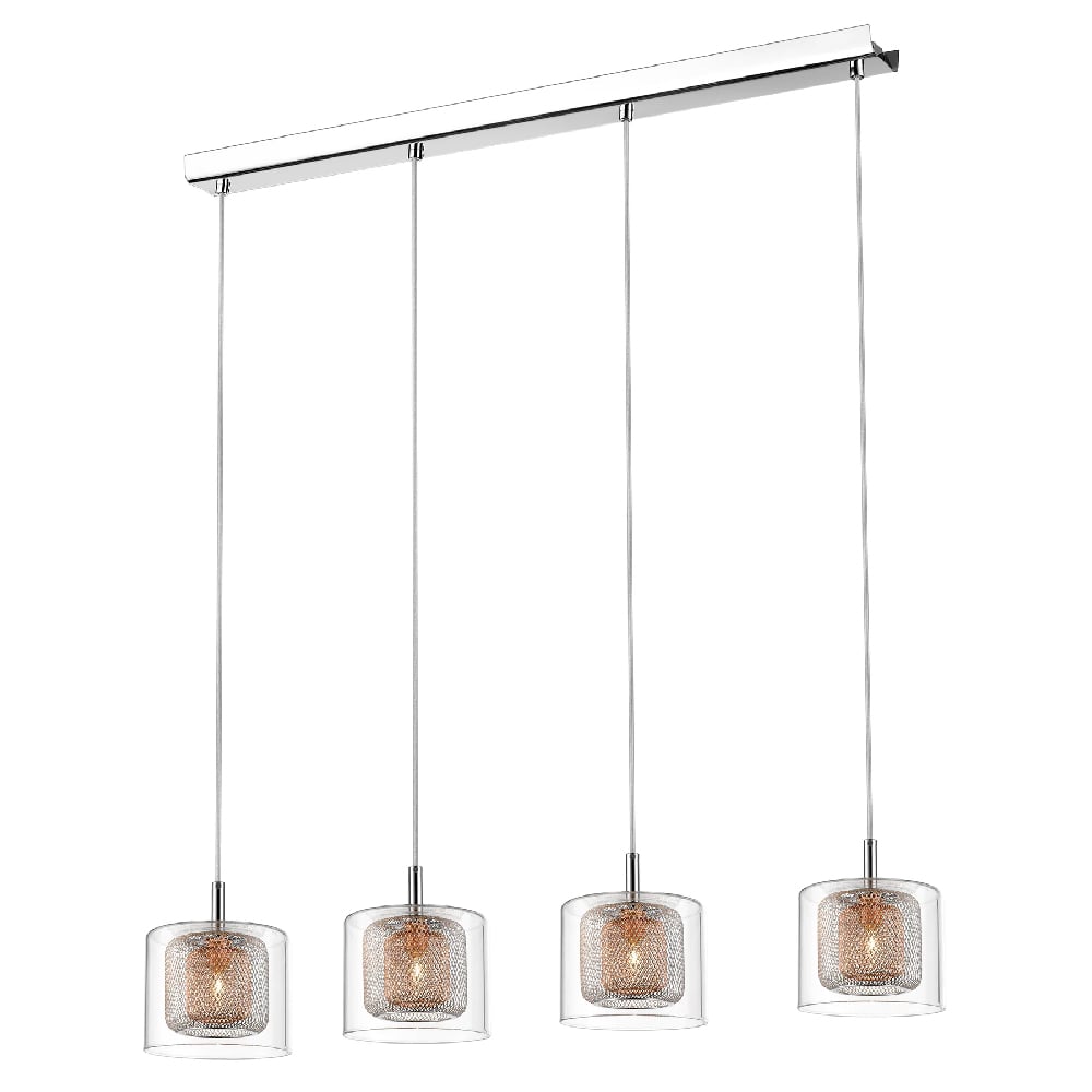 Read more about Lewisham 4 light clear glass pendant light in copper and chrome
