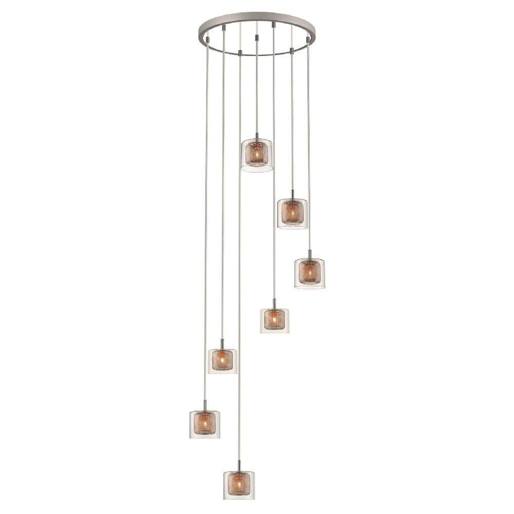 Read more about Lewisham 7 light clear glass pendant light in copper and chrome