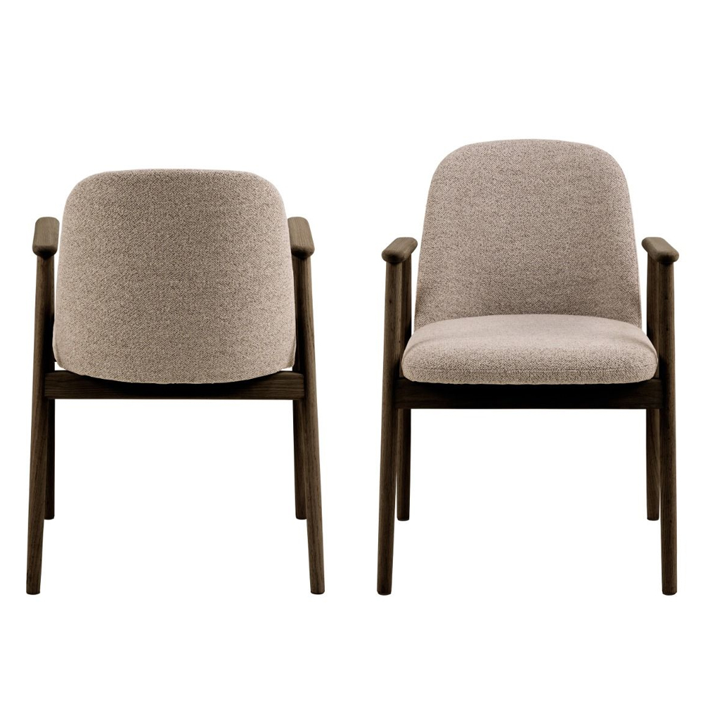 Lewiston Beige Fabric Dining Chairs With Wooden Frame In Pair